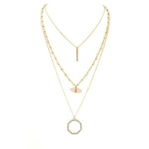 TRENDING FASHION Rose Quartz Stone Layered Style Goldtone Pendant Necklace NWT